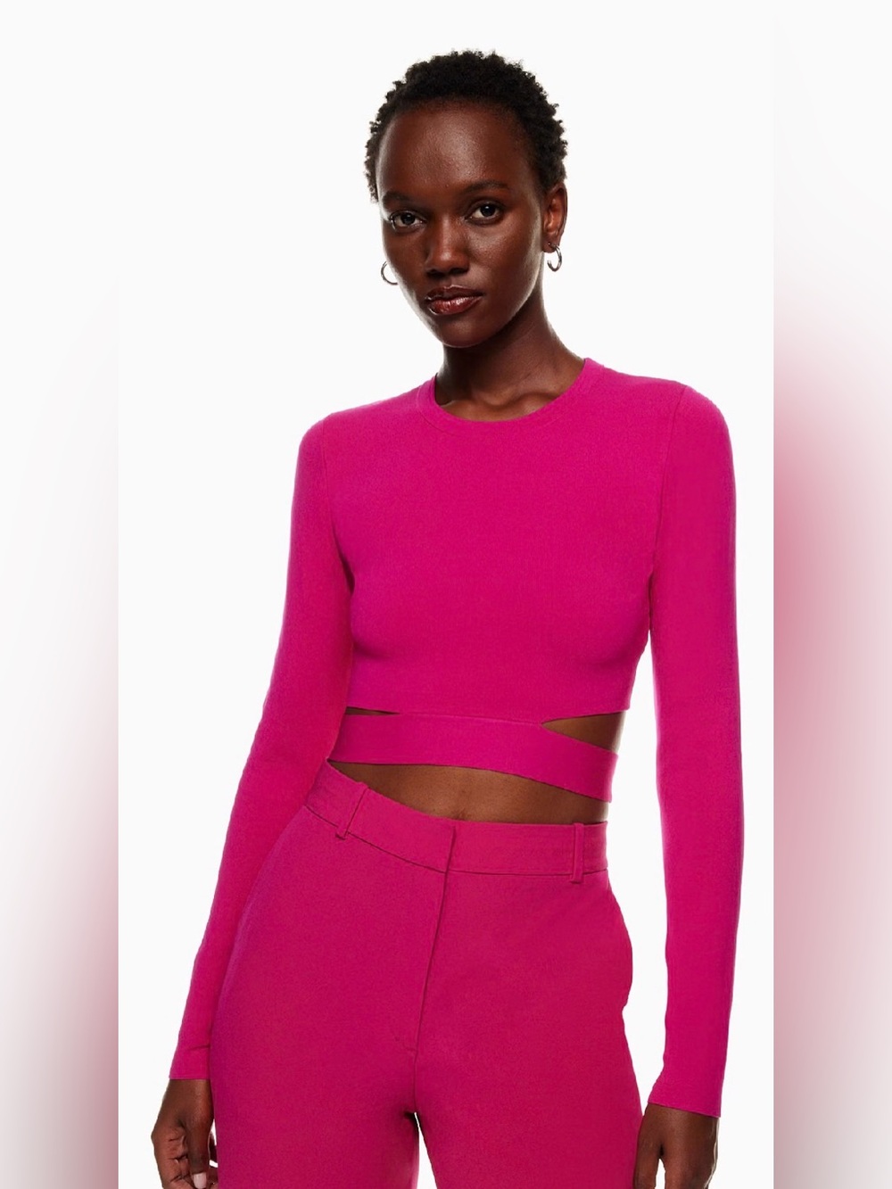 Aritzia Fuchsia Long-Sleeve Wrap Crop Top